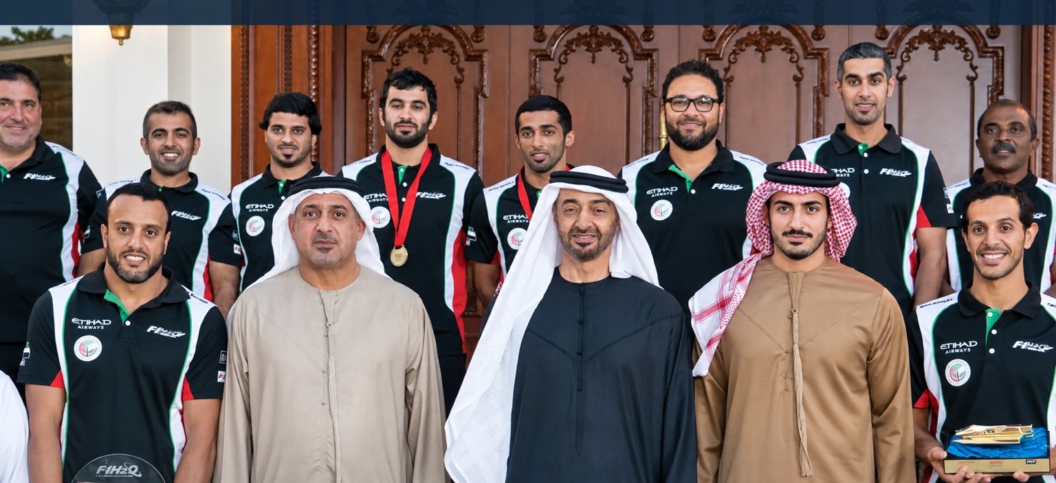 Hossam Nageeb with Team Abu Dhabi at an official reception